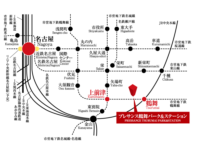 プレサンス鶴舞パーク＆ステーションへのアクセス