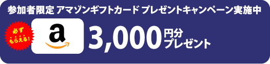 参加者限定 アマゾンギフトカードプレゼントキャンペーン実施中 必ずもらえる 3,000円分プレゼント (プレゼントは1組1枚となります。)
