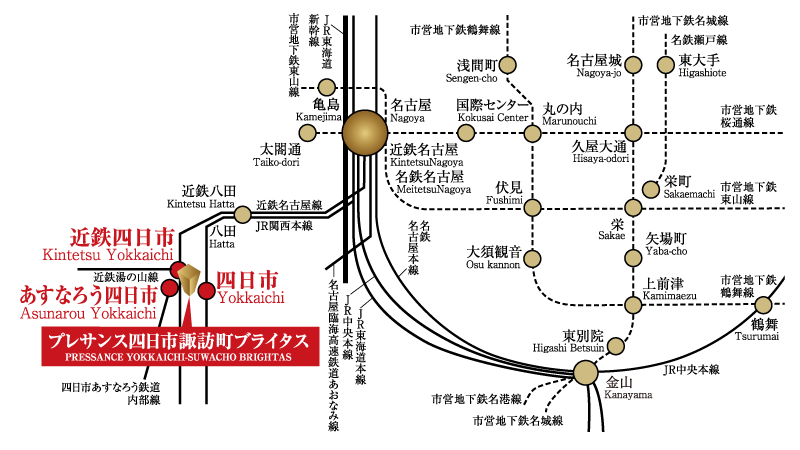 プレサンス四日市諏訪町ブライタス 路線図