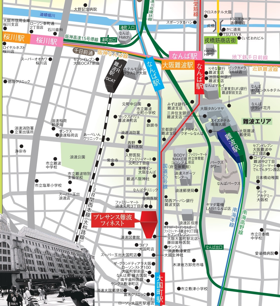 プレサンス難波フィネストの地図