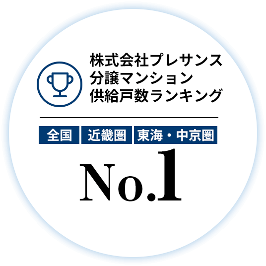 株式会社プレサンス分譲マンション
供給戸数ランキング全国 近畿圏 東海・中京圏 No.1