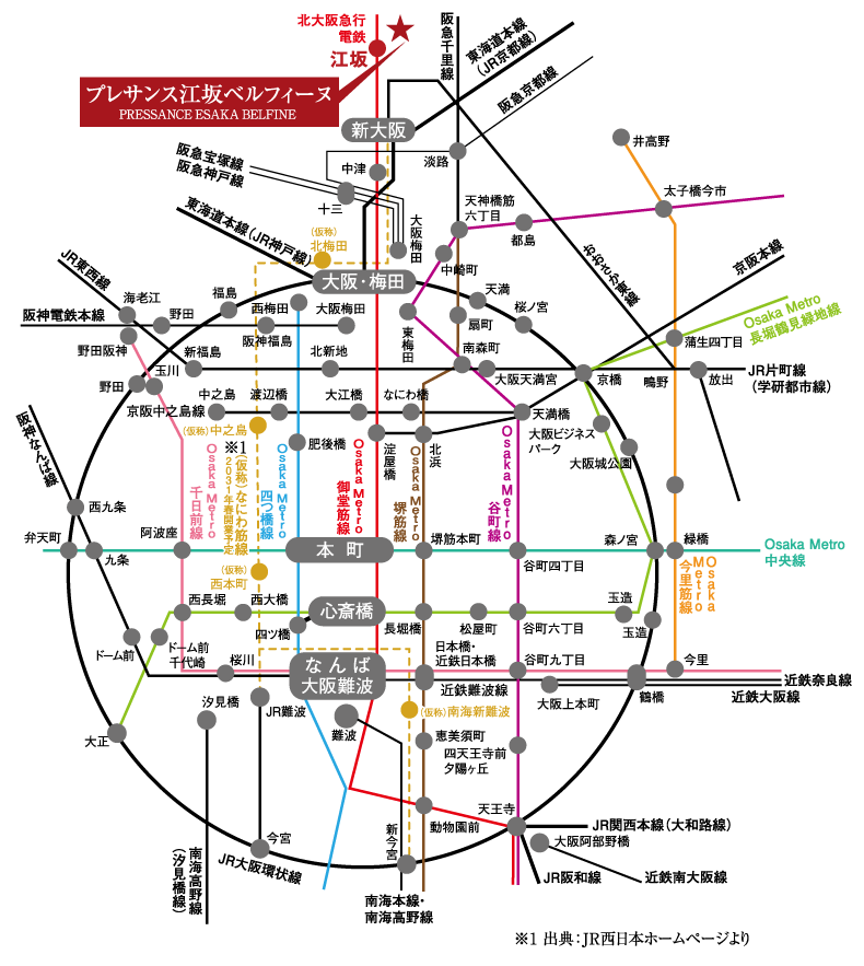 プレサンス江坂ベルフィーヌ 路線図