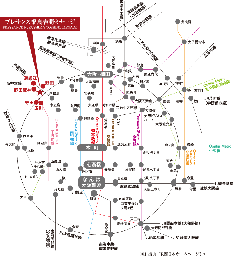 プレサンス大国町アドロッソマップ