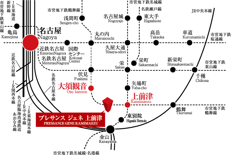 プレサンスジェネ上前津路線図