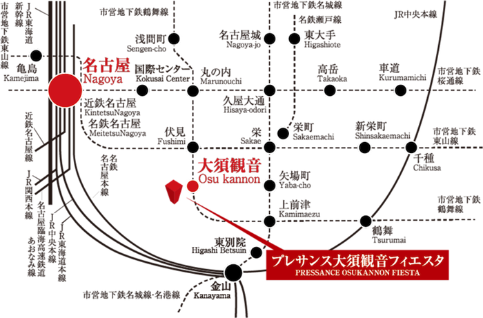 プレサンス大須観音フィエスタ路線図