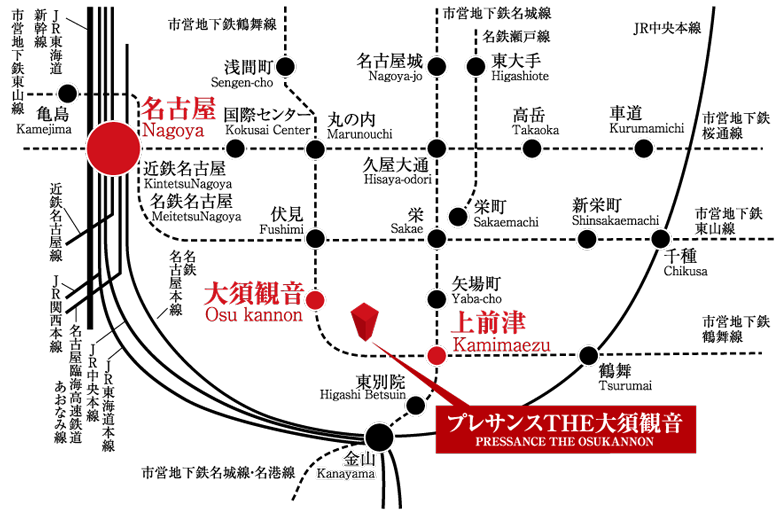 プレサンスTHE大須観音路線図